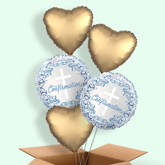 Blue Holy Cross Confirmation Helium Balloons Delivered - 5 Balloons | Party Save Smile