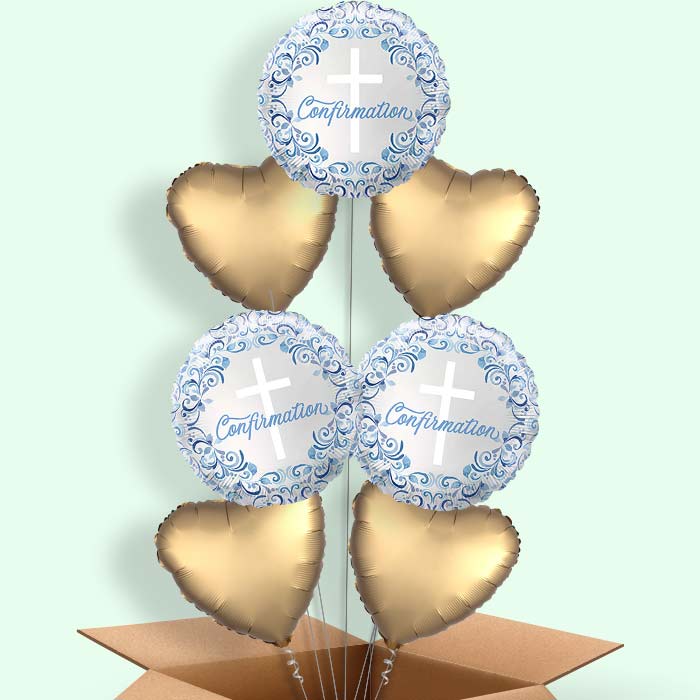 Blue Holy Cross Confirmation Helium Balloons Delivered - 7 Balloons | Party Save Smile