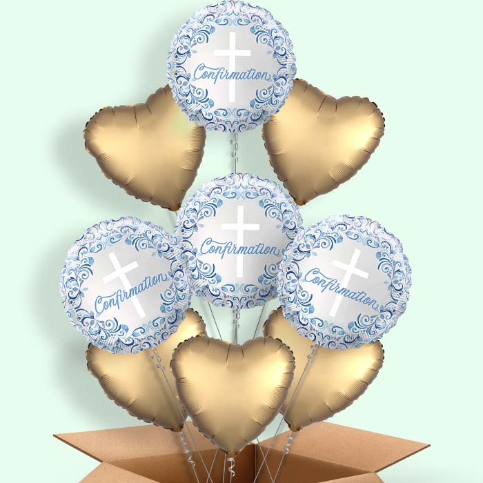 Blue Holy Cross Confirmation Helium Balloons Delivered - 9 Balloons | Party Save Smile