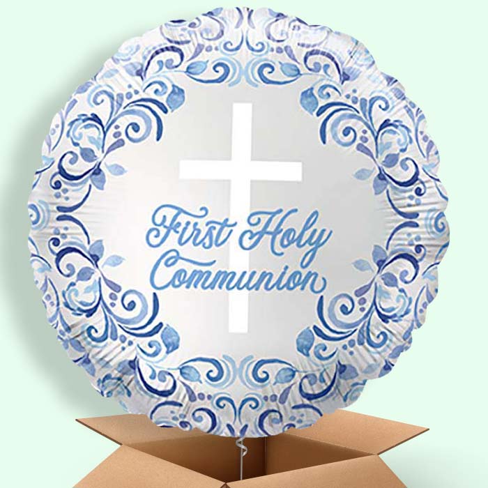 Blue Holy Cross First Communion Helium Balloons Delivered - 1 Balloon | Party Save Smile