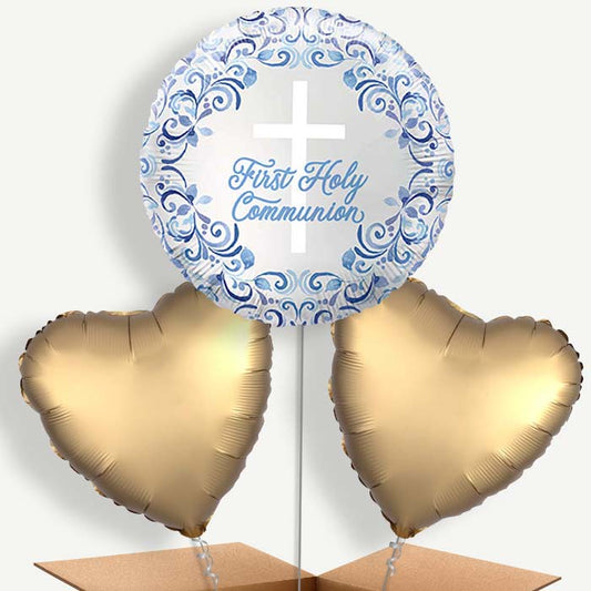 Blue Holy Cross First Communion Bunch of Balloons (Trio) | Party Save Smile