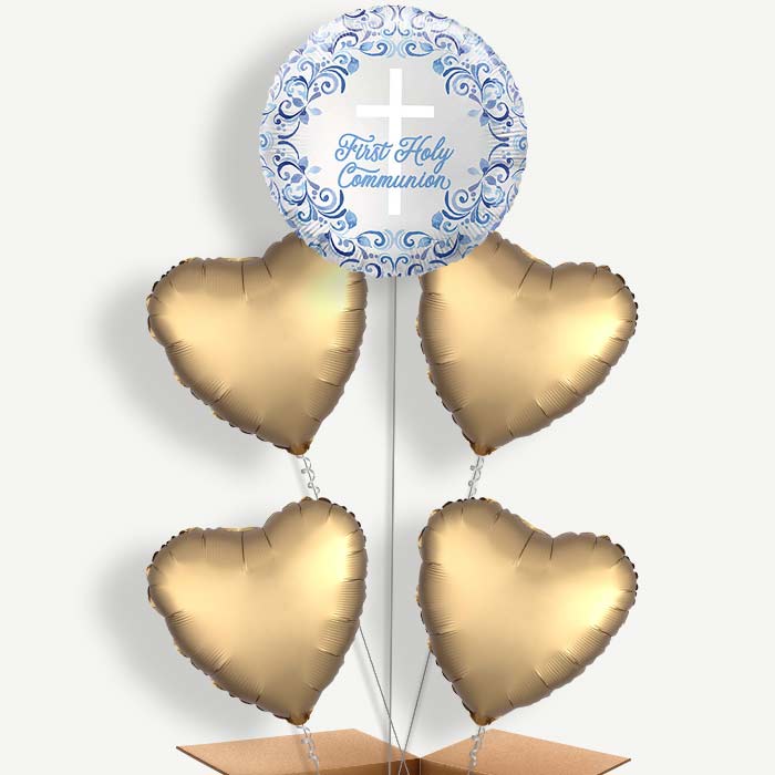 Blue Holy Cross First Communion 5 Helium Cluster Balloons | Party Save Smile