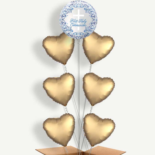 Blue Holy Cross First Communion 7 Helium Balloon Arrangement | Party Save Smile