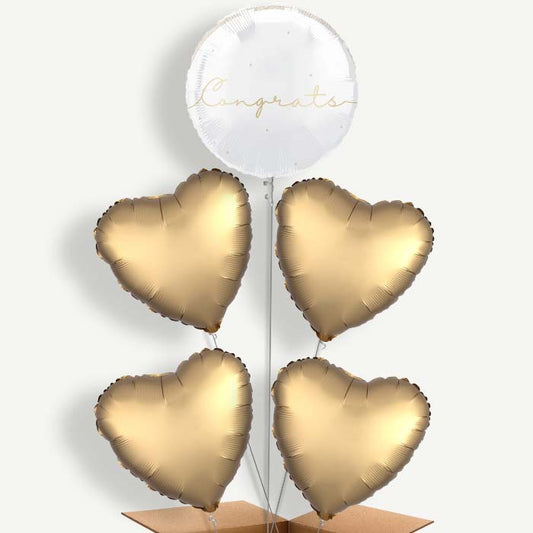 White & Gold Congrats Helium Balloon Cluster  | Party Save Smile