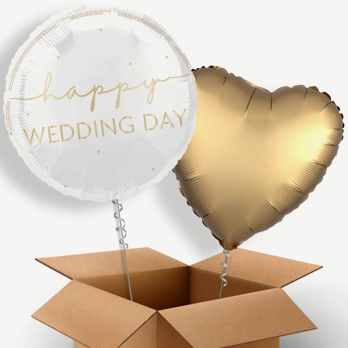 White and Gold Happy Wedding Day Helium Balloon Two | Party Save Smile