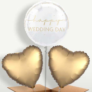 White & Gold Happy Wedding Day Helium Bunch of Balloons (Trio)