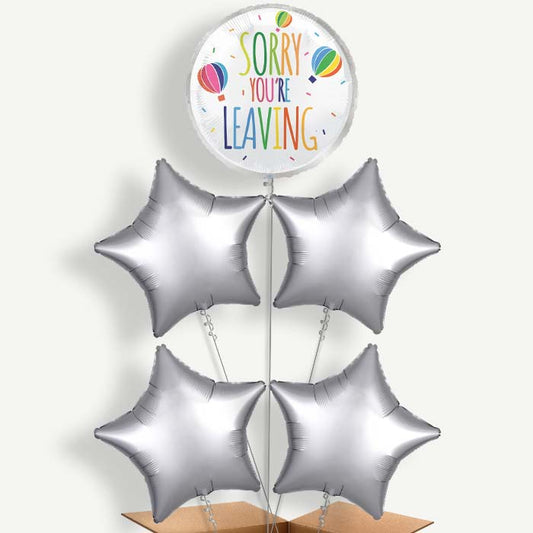 White Sorry You're Leaving Helium Balloon Cluster  | Party Save Smile
