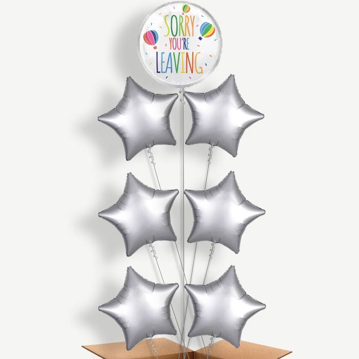 White Sorry You're Leaving Helium Balloon Arrangement | Party Save Smile