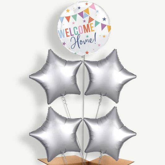Welcome Home Bunting Balloon Cluster Inflated with Helium | Party Save Smile