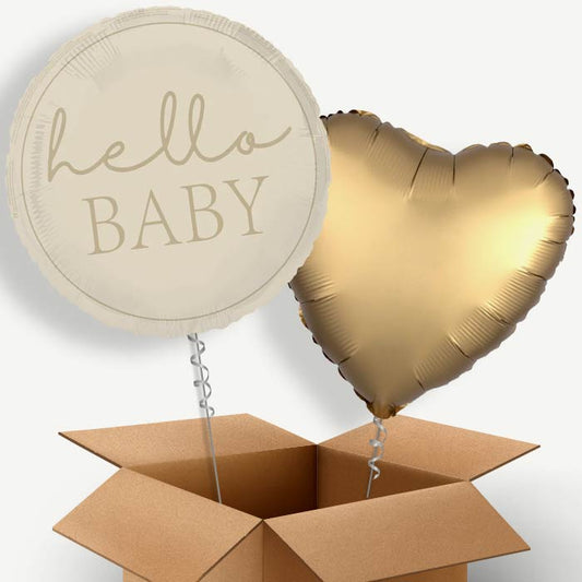 Hello Baby Neutral Baby Shower Helium Balloon Pair | Party Save Smile