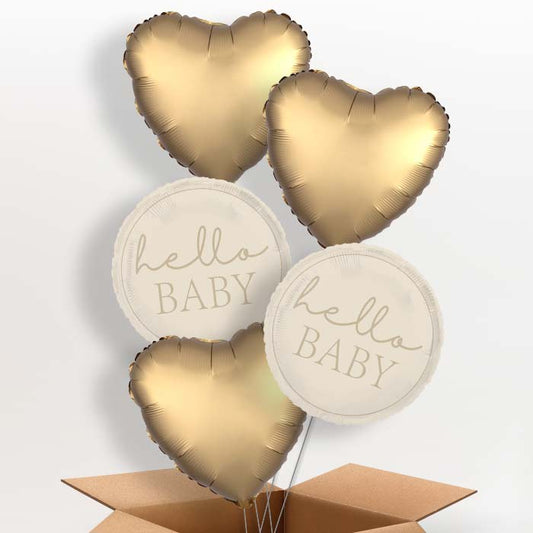 Hello Baby Neutral Baby Shower Helium Balloon in a Box - 5 Balloon | Party Save Smile