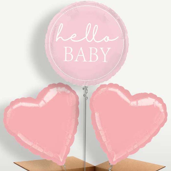 Pink Hello Baby Balloon Bunch inflated with Helium | Party Save Smile