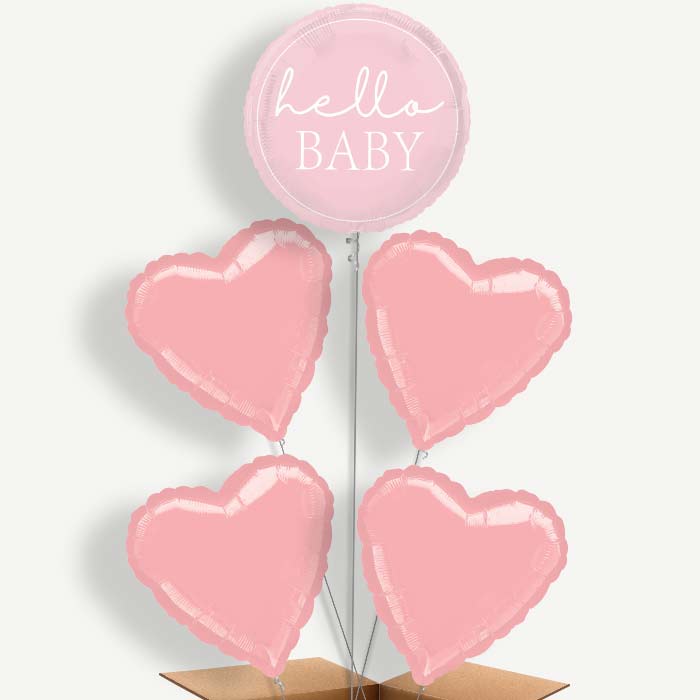 Pink Hello Baby Balloon Cluster Inflated with Helium | Party Save Smile