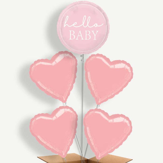 Pink Hello Baby Balloon Cluster Inflated with Helium | Party Save Smile