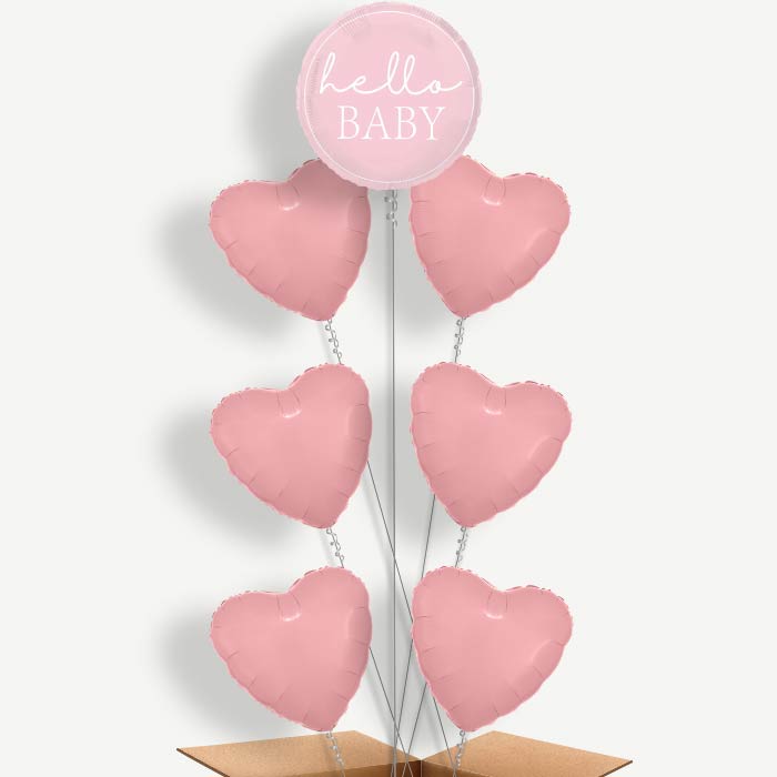 Pink Hello Baby Balloon Arrangement Inflated with Helium | Party Save Smile