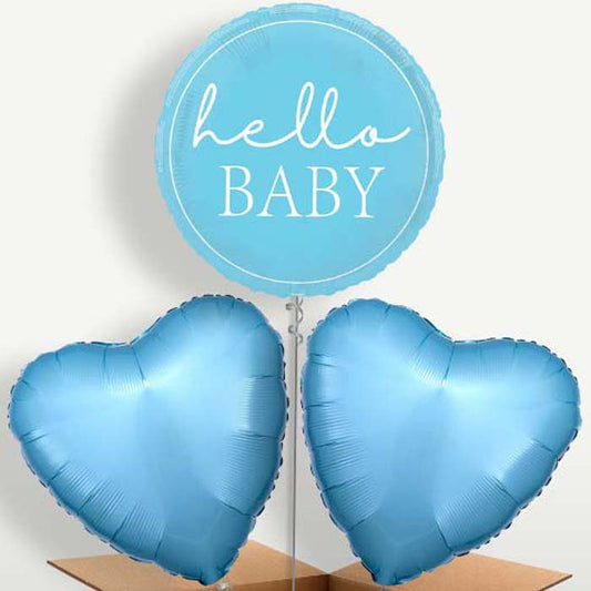 Blue Hello Baby Bunch of Balloons inflated with Helium | Party Save Smile