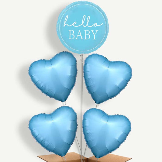 Blue Hello Baby Balloon Cluster Inflated with Helium | Party Save Smile