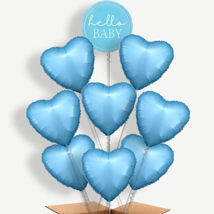 Blue Hello Baby Balloon Bundle Inflated with Helium | Party Save Smile