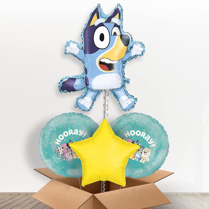 Bluey Giant Helium Balloon in a Box | Giant Balloon + 2 Themed Balloons + 1 Plain Balloon | Party Save Smile