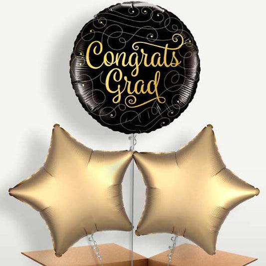 Black & Gold Graduation Bunch of Balloons | Party Save Smile