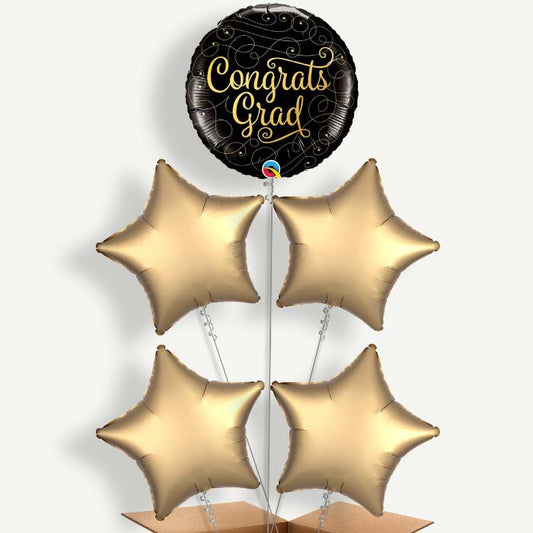 Black & Gold Graduation Helium Cluster Balloons | Party Save Smile