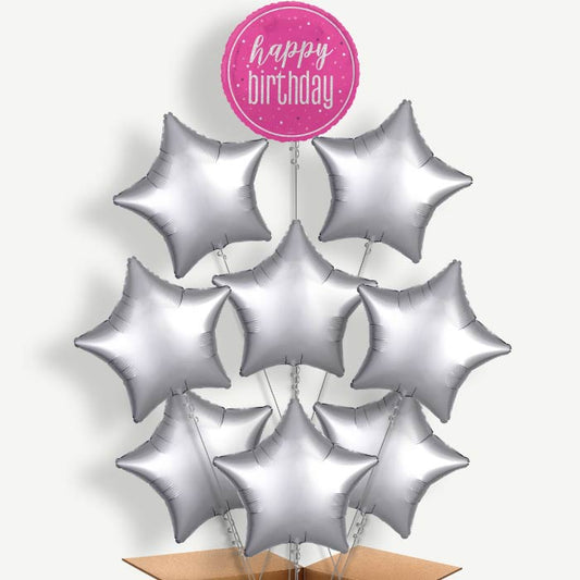 Hot Pink & Silver Happy Birthday Helium Balloon Bundle | Party Save Smile