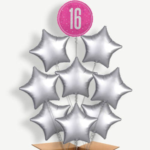 Hot Pink & Silver 16th Birthday 9 Helium Balloon Bundle