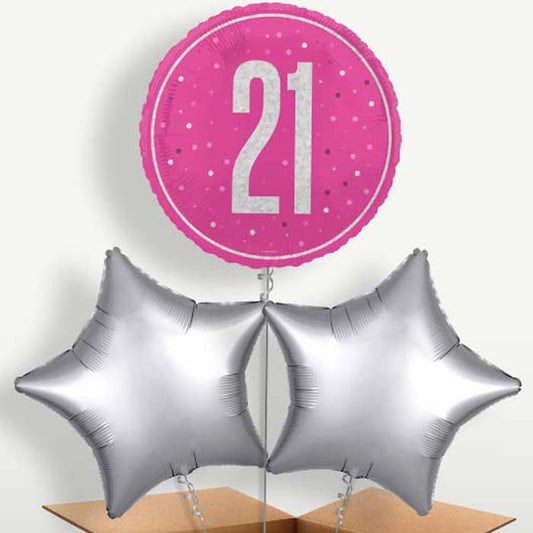 Hot Pink & Silver 21st Birthday Balloons in a Bunch | Party Save Smile