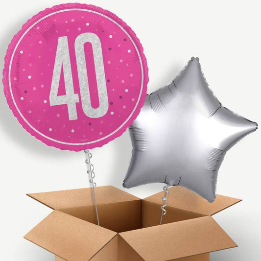 Hot Pink and Silver 40th Birthday Helium Balloon Pair | Party Save Smile