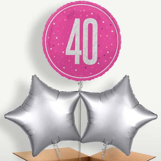 Hot Pink & Silver 40th Birthday Balloons in a Bunch | Party Save Smile