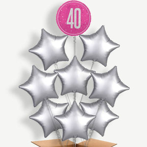 Hot Pink & Silver 40th Birthday 9 Helium Balloon Bundle