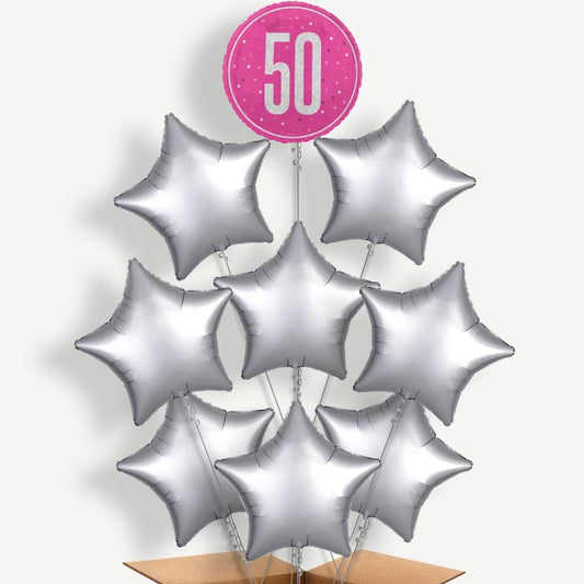 Hot Pink & Silver 50th Birthday Helium Balloon Bundle | Party Save Smile
