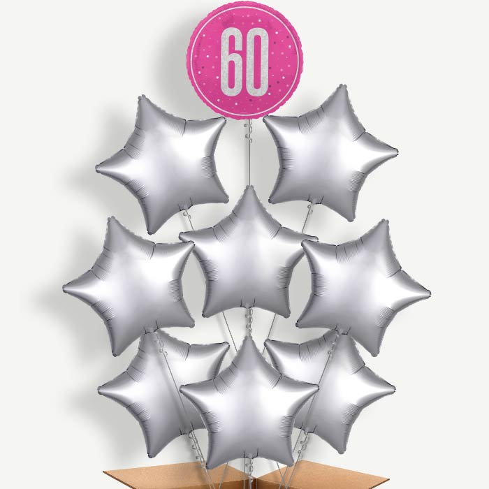 Hot Pink & Silver 60th Birthday Helium Balloon Bundle | Party Save Smile
