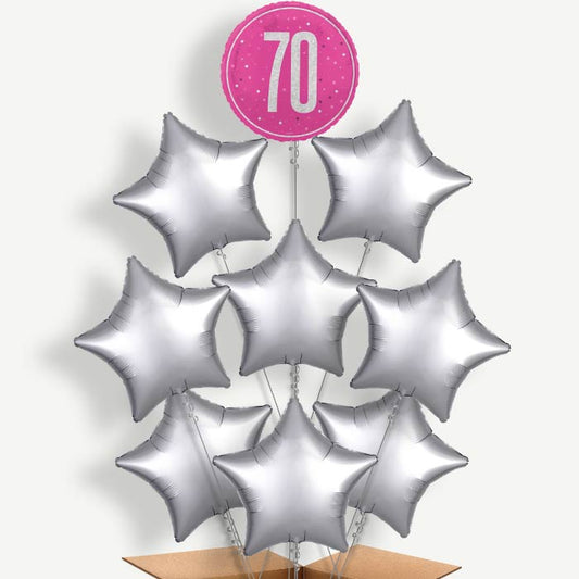 Hot Pink & Silver 70th Birthday Helium Balloon Bundle | Party Save Smile
