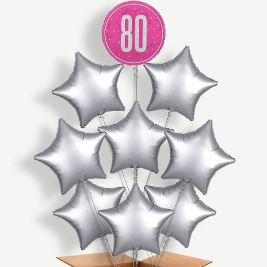 Hot Pink & Silver 80th Birthday Helium Balloon Bundle | Party Save Smile