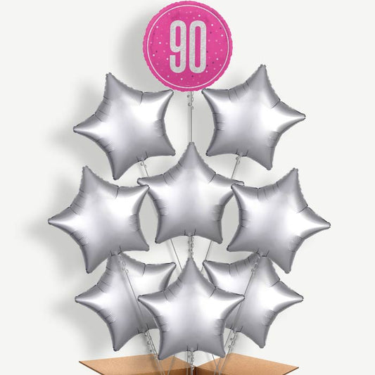 Hot Pink & Silver 90th Birthday Helium Balloon Bundle | Party Save Smile