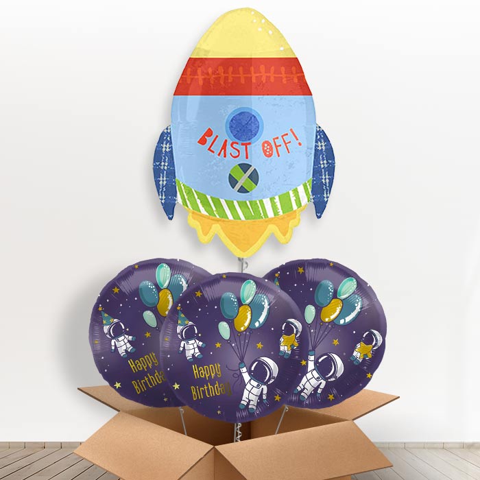 Space Rocket Giant Helium Balloon in a Box | Giant Balloon + 3 Themed Balloons | Party Save Smile