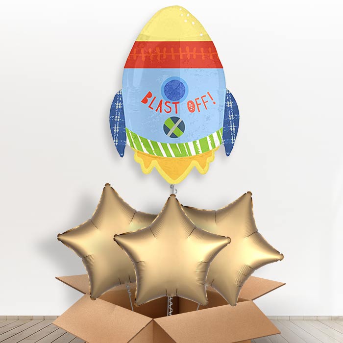 Space Rocket Giant Helium Balloon in a Box | Giant Balloon + 3 Plain Balloons | Party Save Smile