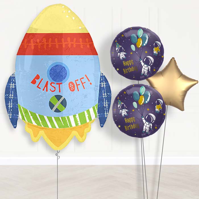 Space Rocket Balloon Bouquet Delivery | Giant Balloon + 2 Themed Balloons + 1 Plain Balloon | Party Save Smile