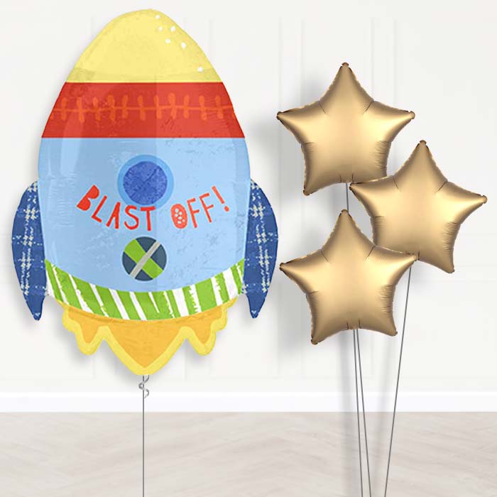 Space Rocket Balloon Bouquet Delivery | Giant Balloon + 3 Plain Balloons | Party Save Smile