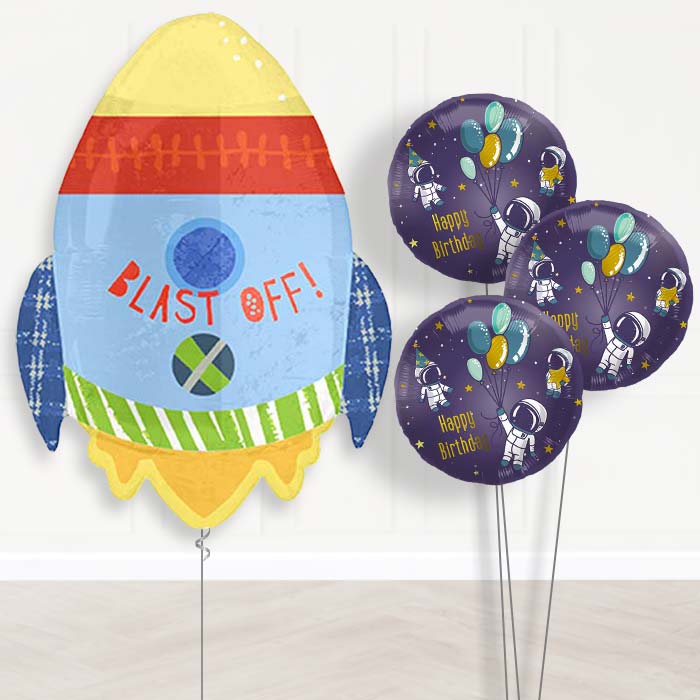 Space Rocket Balloon Bouquet Delivery | Giant Balloon + 3 Themed Balloons | Party Save Smile