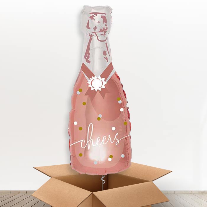 Cheers Rose Gold Bottle of Fizz Giant Helium Balloon in a Box | Giant Balloon | Party Save Smile