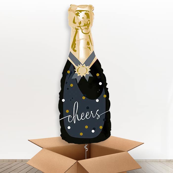 Cheers Black and Gold Bottle of Fizz Giant Helium Balloon in a Box | Giant Balloon | Party Save Smile