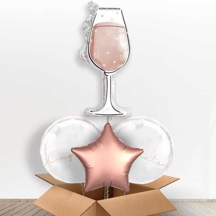 Rose Gold Wine Glass Giant Helium Balloon in a Box | Giant Balloon + 3 Themed Balloons | Party Save Smile