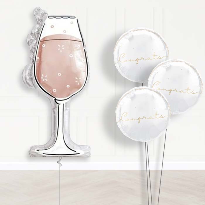 Rose Gold Wine Glass Balloon Bouquet Delivery | Giant Balloon + 3 Themed Balloons | Party Save Smile