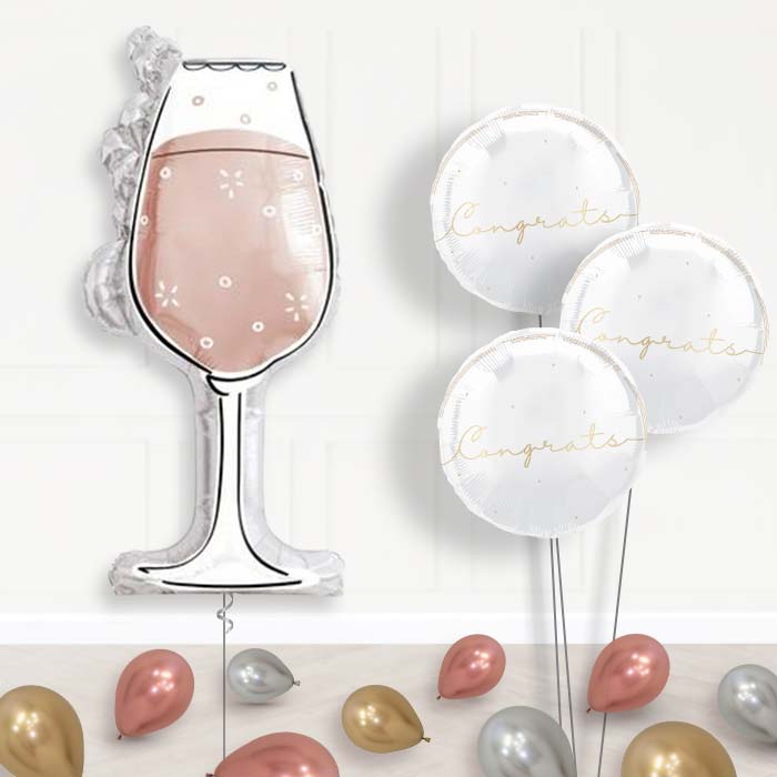 Rose Gold Wine Glass Balloon Bouquet Delivery | Giant Balloon + 3 Themed Balloons + Mini Balloons | Party Save Smile