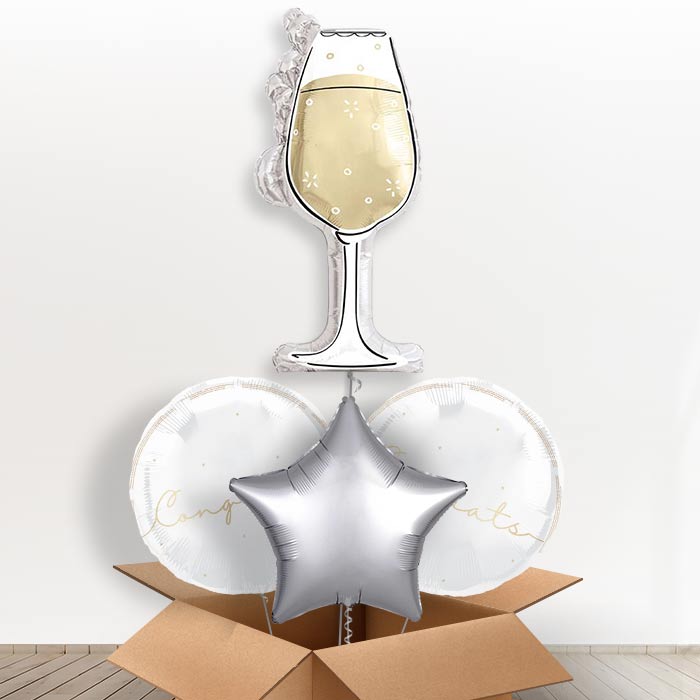 Black and Gold Wine Glass Giant Helium Balloon in a Box | Giant Balloon + 2 Themed Balloons + 1 Plain Balloon | Party Save Smile