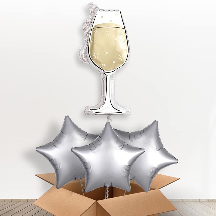Black and Gold Wine Glass Giant Helium Balloon in a Box | Giant Balloon + 3 Plain Balloons | Party Save Smile