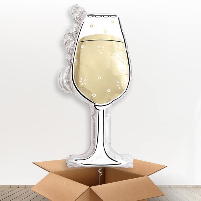 Black and Gold Wine Glass Giant Helium Balloon in a Box | Giant Balloon | Party Save Smile