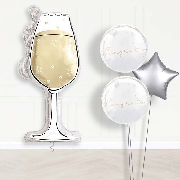 Black and Gold Wine Glass Balloon Bouquet Delivery | Giant Balloon + 2 Themed Balloons + 1 Plain Balloon | Party Save Smile